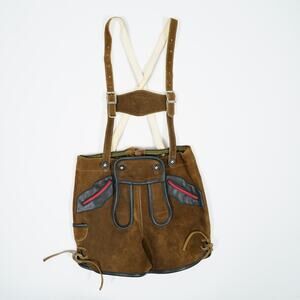 Vintage Austrian Lederhosen Suede Shorts Edelweiss Suspenders Sz 116